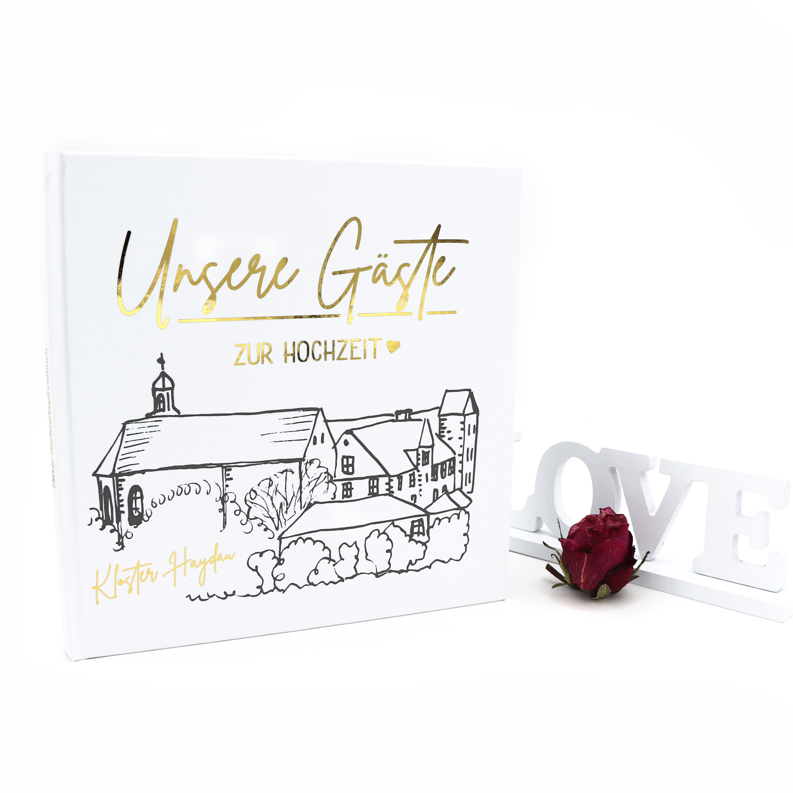 Gästebuch Hochzeit mit Fragen >Kloster Haydau Edition< - Hardcover + Fadenheftung - Gold Heissfolie