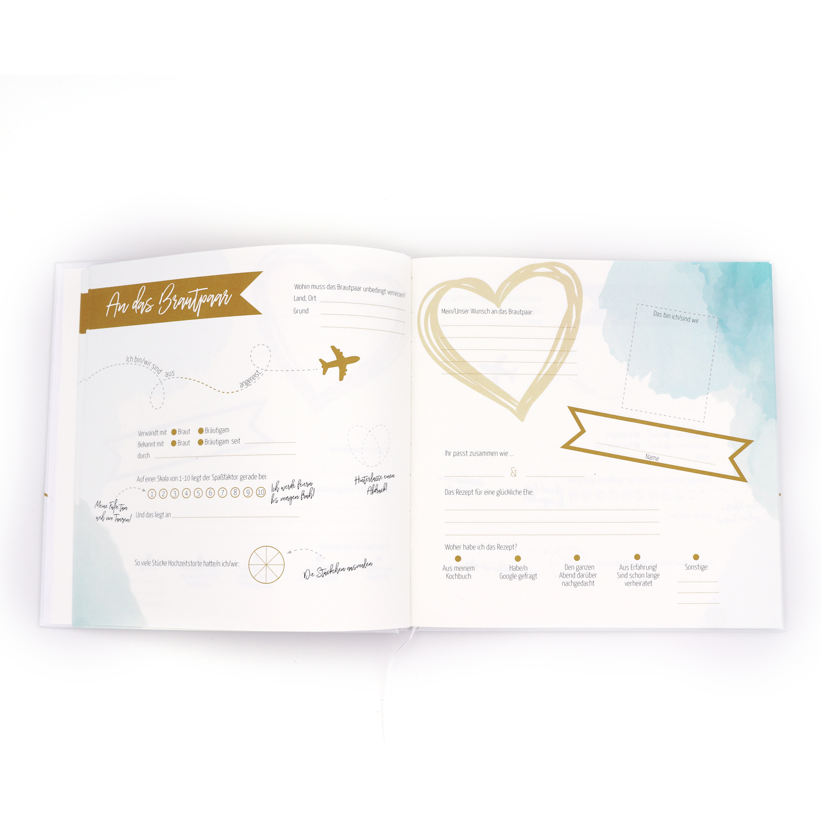 Gästebuch Hochzeit mit Fragen >Golden< - weiß - Hardcover + Fadenheftung - 120 Seiten