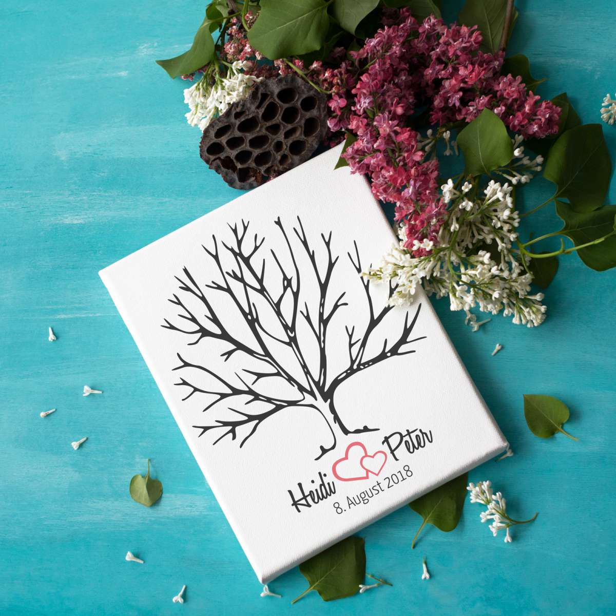 Personalisierter Hochzeitsbaum Fingerabdruck / Wedding Tree auf Leinwand - geeignet als Hochzeitsspiel oder Geschenk zur Hochzeit - Gästebuch Hochzeit