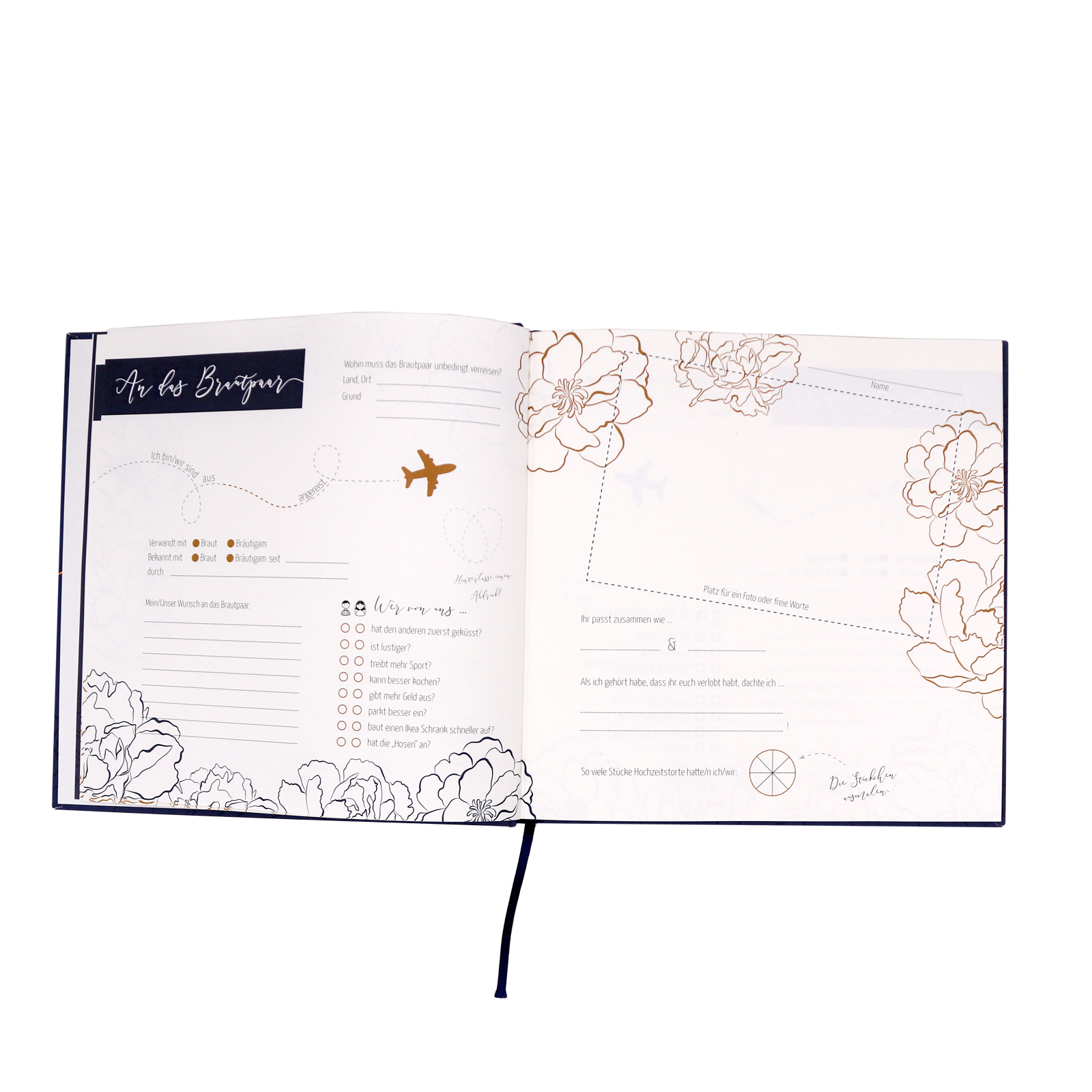 Gästebuch Hochzeit mit Fragen >Blühendes Kupfer< Heissfolie - Hardcover + Fadenheftung - 120 Seiten