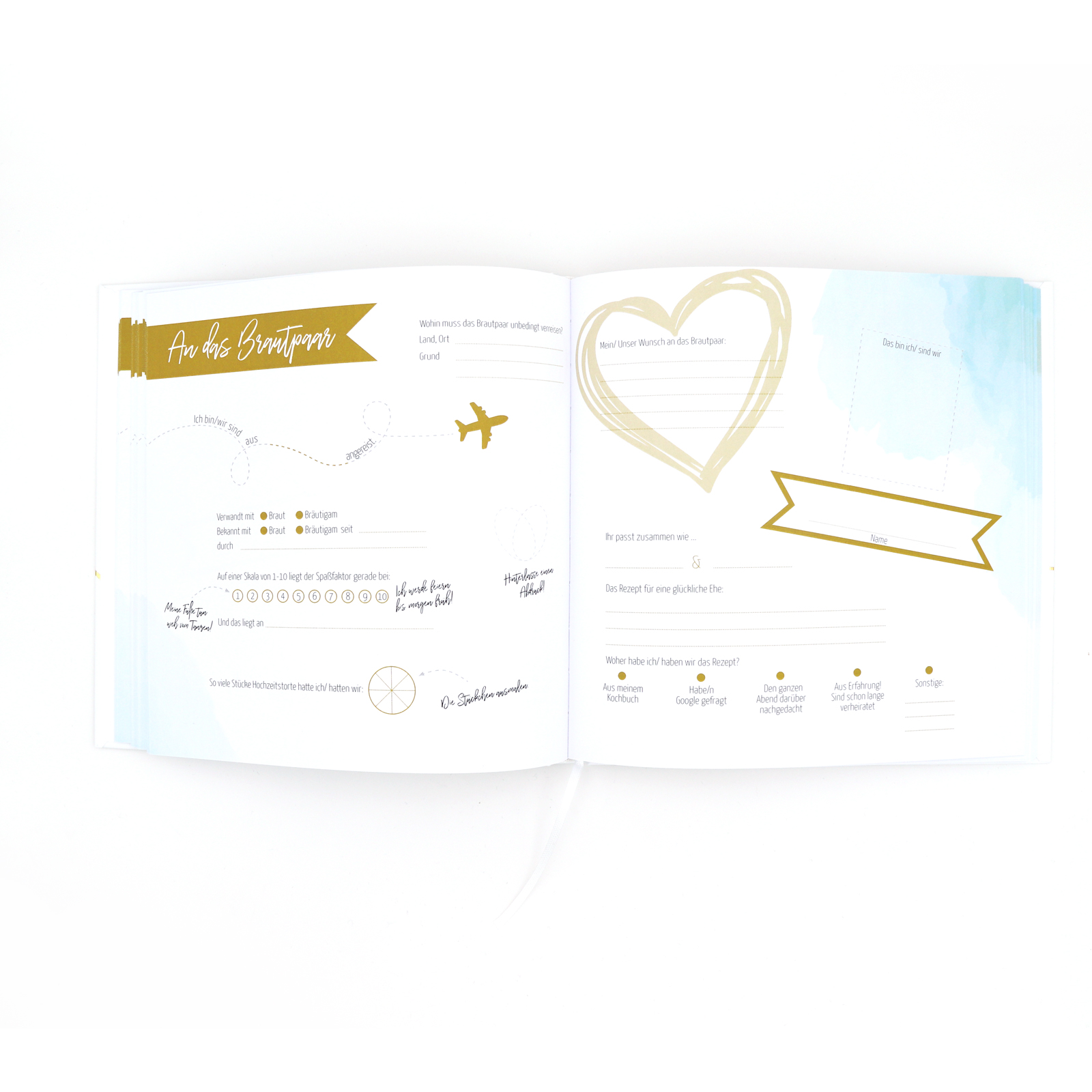 Gästebuch Hochzeit mit Fragen >Gold XL< - Hardcover + Fadenheftung - Gold Heissfolie - 200 Seiten