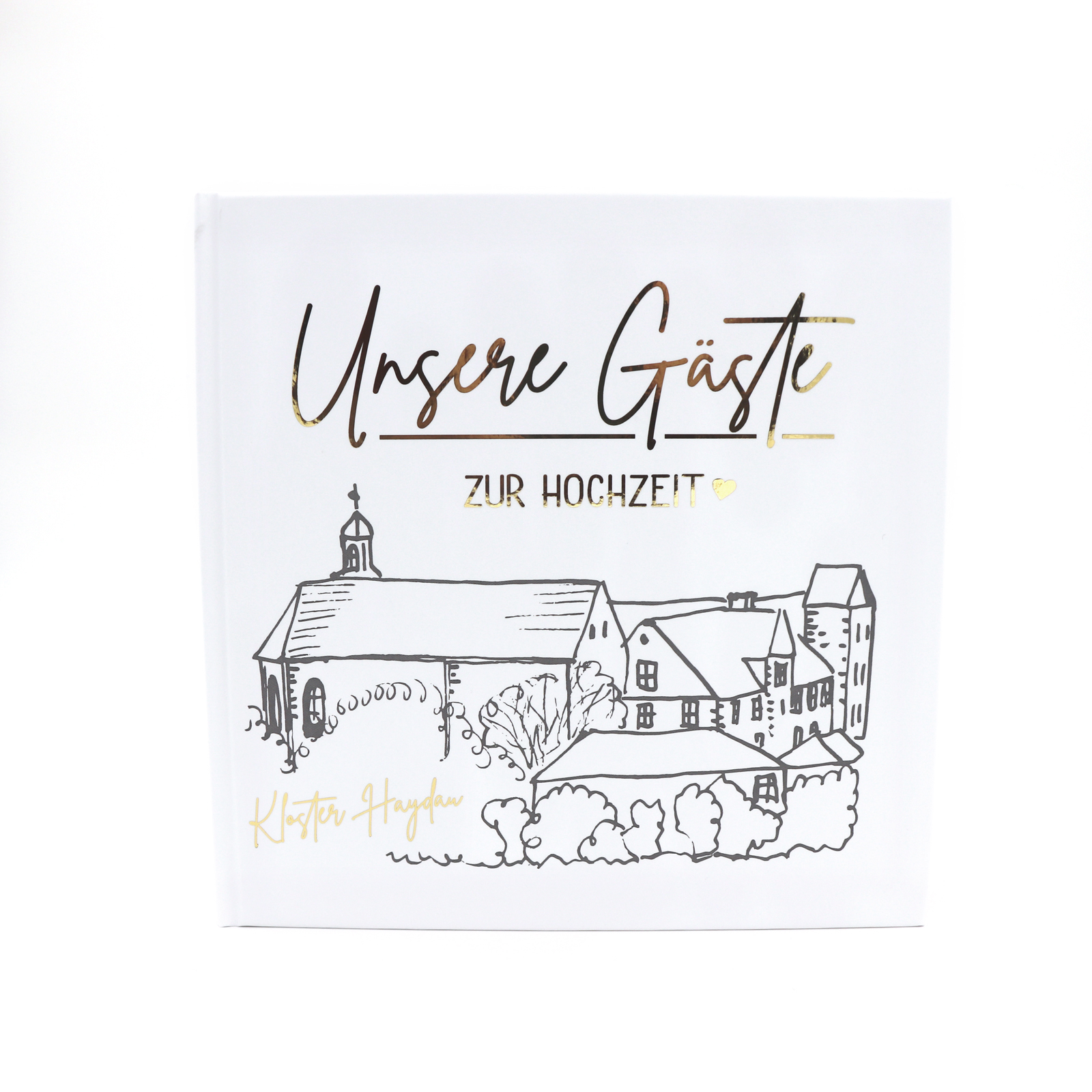 Gästebuch Hochzeit mit Fragen >Kloster Haydau Edition< - Hardcover + Fadenheftung - Gold Heissfolie
