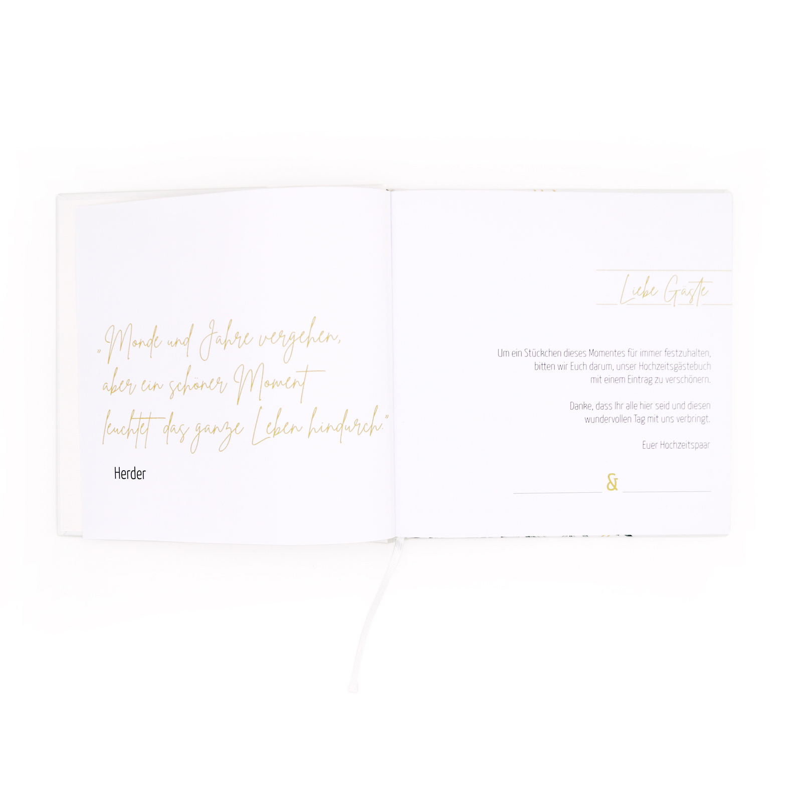 Gästebuch Hochzeit mit Fragen >Grazile mit Herz< - Gold Heissfolie - Hardcover + Fadenheftung - 120