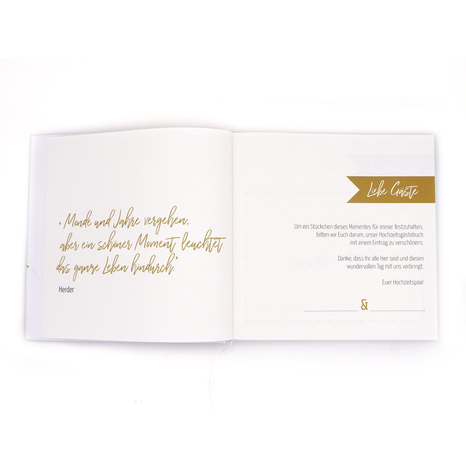 Gästebuch Hochzeit mit Fragen >Golden< - weiß - Hardcover + Fadenheftung - 120 Seiten