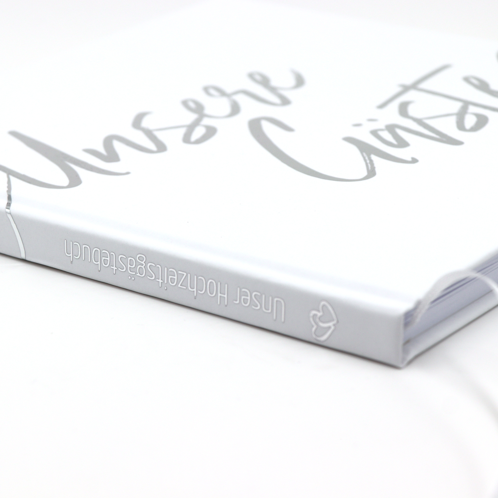 Gästebuch Hochzeit mit Fragen >Silber<  Hardcover + Fadenheftung + silberne Heissfolie - 120 Seiten