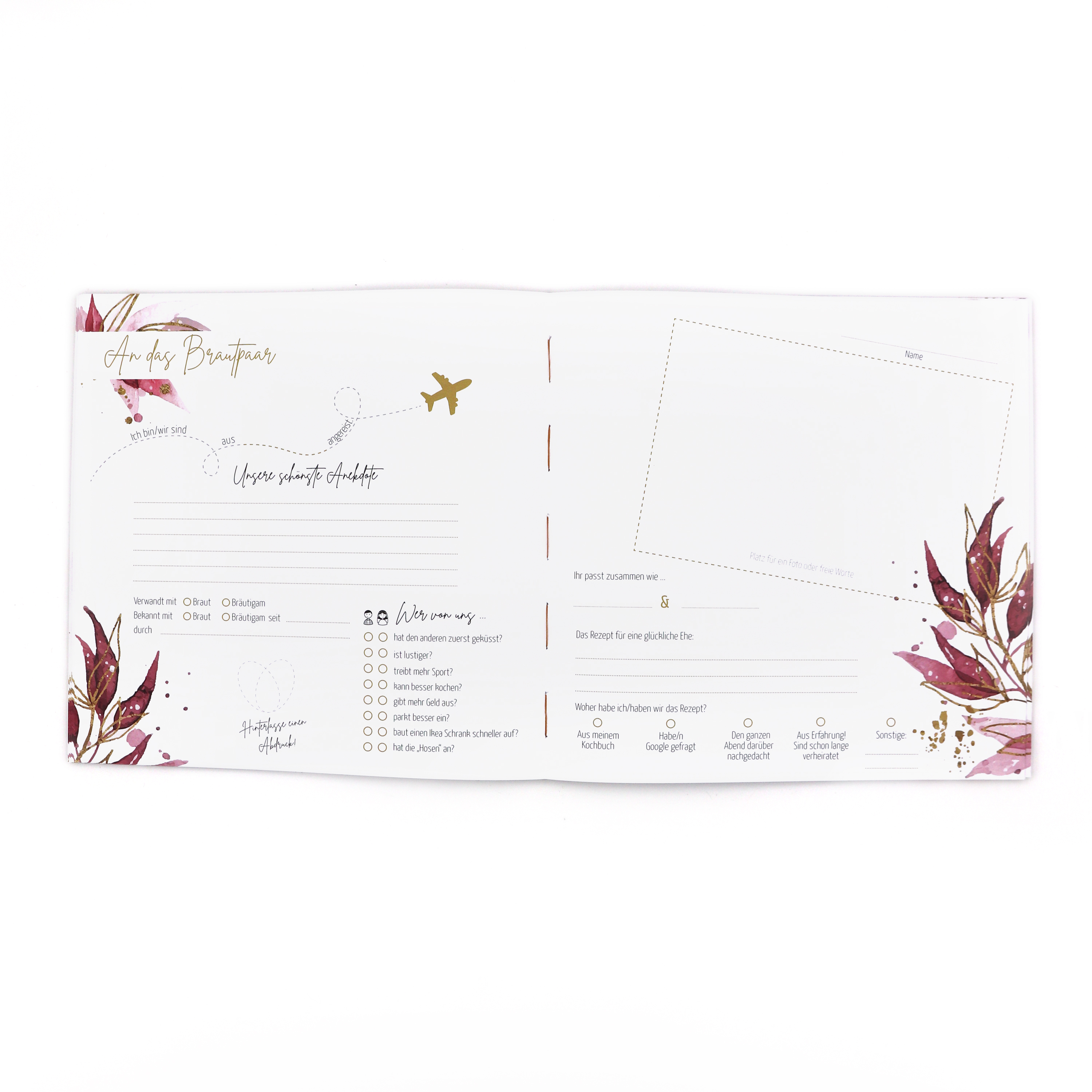 Gästebuch Hochzeit mit Fragen >Boho< - Gold Heissfolie - Softcover + Fadenheftung - 100 Seiten